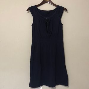 Theory Women’s P Petite Navy Elastic Waistline Cap Sleeve Ruffled bust Dress